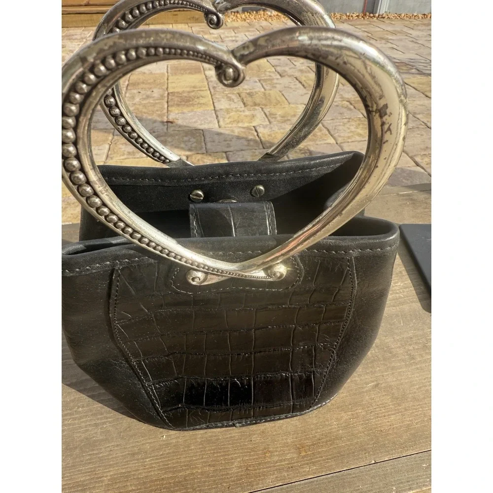 Brighton Corazon Black Croc Heart Handles Leather Bucket Handles Bag